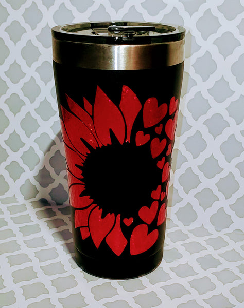 Holographic Sunflower & Heart Black 20oz Tumbler