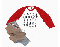 Valentines Adult "I Love U" Alphabet Baseball T-Shirt