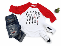 Youth Valentines "I Love U" Alphabet Baseball T-Shirt